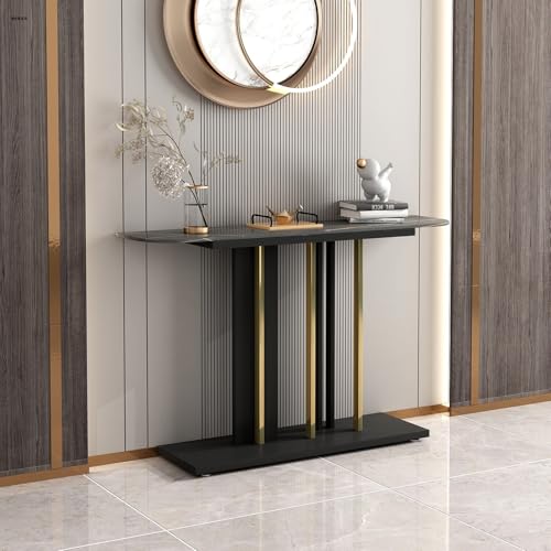 HARELA Mesa Consola Moderna Entrada Recibidor, Mesa Estrecha con Estructura de Metal, Mesa de Pasillo Moderna para Entrada para salón, Pasillo, hogar, Dormitorio(Black Gold,120cm/47.2in)