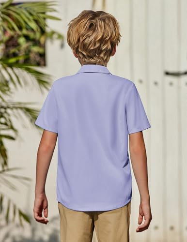 Image of Arshiner Boys Short Sleeve Dress Shirts Solid Button Down Shirts | formal Uniform School Shirt, for 4-12 Years, Hidden Buttons, with Chest Pocket, Regular Fit, Summer Tee top for Kids