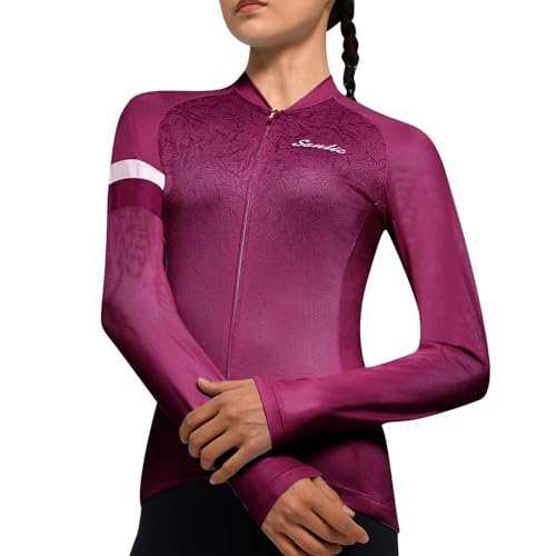 Santic Maillot Cyclisme Femme Maillot Velo Femme Manches Courtes Route VTT Élastique avec Poche Violet EU S