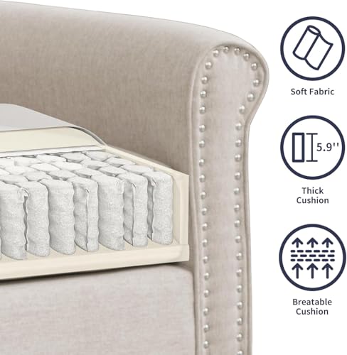 Image of ijuicy 2-Piece Sectional Sofa Set, Modern Linen Upholstered Couch Set with 5 inch Thicken Cushion & Nailhead Trim, Living Room Furniture Set-Loveseat and 3 Seat Sofa (Beige)