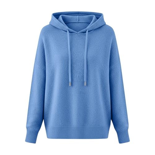 Cashmere Sweaters for Women Long Sleeve Knits Hoodie Casual Cozy Thin Lightweight Pullover Cute Merino Wool Fall Winter Tops Plus Size Cotton Work Office Clothes Blue