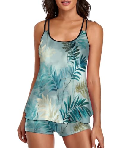 Image of Urchics 2026 Women Two Piece Tankini Swimsuit Tummy Control Plus Size Long Torso Top and High Waisted Boyshorts Bathing Suits