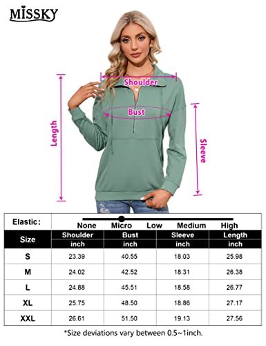 Missky Womens Sweatshirts Pullover Drawstring Vintage T Shirts For Girls Solid Lapel Half Zip Up Long Sleeve Top Fall Casual Shirt For Women With Kangaroo Pocket Green Medium #TOP5