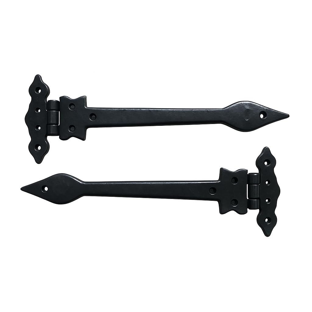 Black Cast Iron Spear Hinges Leaf Design Pair Of New (9