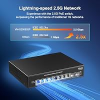VIMIN 10-Port 2,5G PoE Switch Unmanaged, 8X 2,5G Base-T PoE @130W+2X 10Gbps SFP, 8 Port PoE Switch mit 80Gbps Ethernet Switching Kapazität, Unterstützung von IEEE802.3af/at, VLAN, Metallgehäuse – Ansicht 4