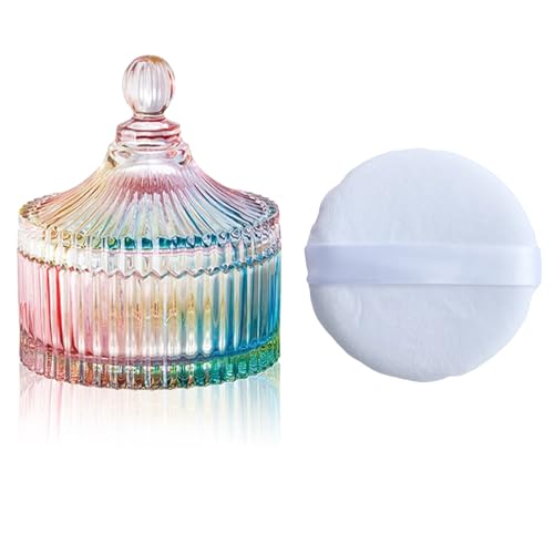 Qopoto Body Powder Puff and Container, Glass Box for Dust Puff, Powder applicator with Case for Dusting powder (colorful)