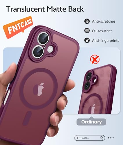 Image of FNTCASE for iPhone 17 Case: [Compatible with Magsafe] Translucent Matte Cases with [Full Camera Protection] [Screen Protector] Military Grade Shockproof Protective Phone Cover - Wine Red