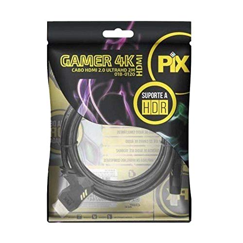 PIX Cabo HDMI 2.0 HDR 4K Gamer - Plug 90 Graus, 2 Metros