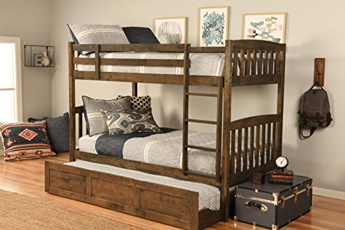 Kodiak Furniture Claire Bunk Bed with Trundle Bed, Twin, Rustic Walnut Finish