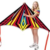 Delta Kites for Kids and Adults, Easy to Fly Kite, Beginner Kites for Kids Ages 4-8,Kite Handle and Line Included, (Red-A)