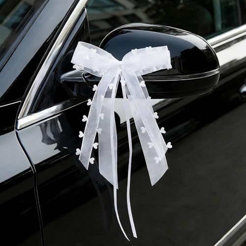 30 Pièces Noeud Voiture Mariage, Decoration Voiture Mariage, Noeud Blanc Deco Voiture Mariage, Noeud Blanc Facile à Attacher pour Décoration de Voiture, Mariage,...