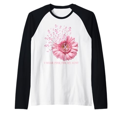 Cinta de girasol I Wear Pink For My Aunt Cancer Awarenes Camiseta Manga Raglan