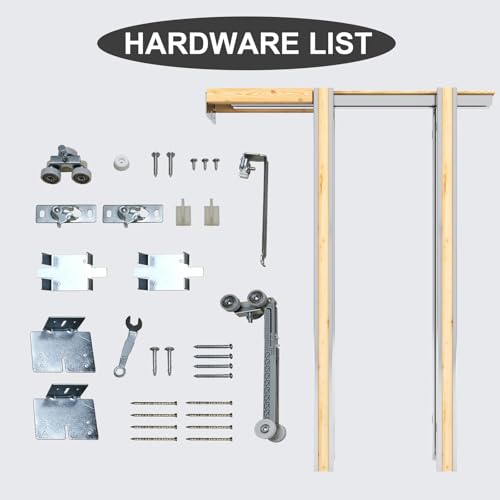 Image of Frosted Glass 1-Lite Sliding Pocket Doors White Standard Door with Hardware Kit Set,60 inchx96 inch