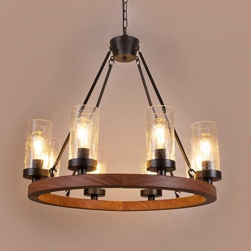 Wellmet Farmhouse Chandelier,Rustic Wagon Wheel Chandeliers for Dining Room,Vintage Kitchen