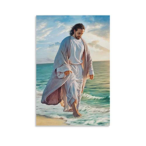 ZHENGYI Jesus Poster Jesus Walking On The Beach Canvas Art Poster and Wall Art Picture Print Modern Family Bedroom Decor Posters 12x18inch(30x45cm)