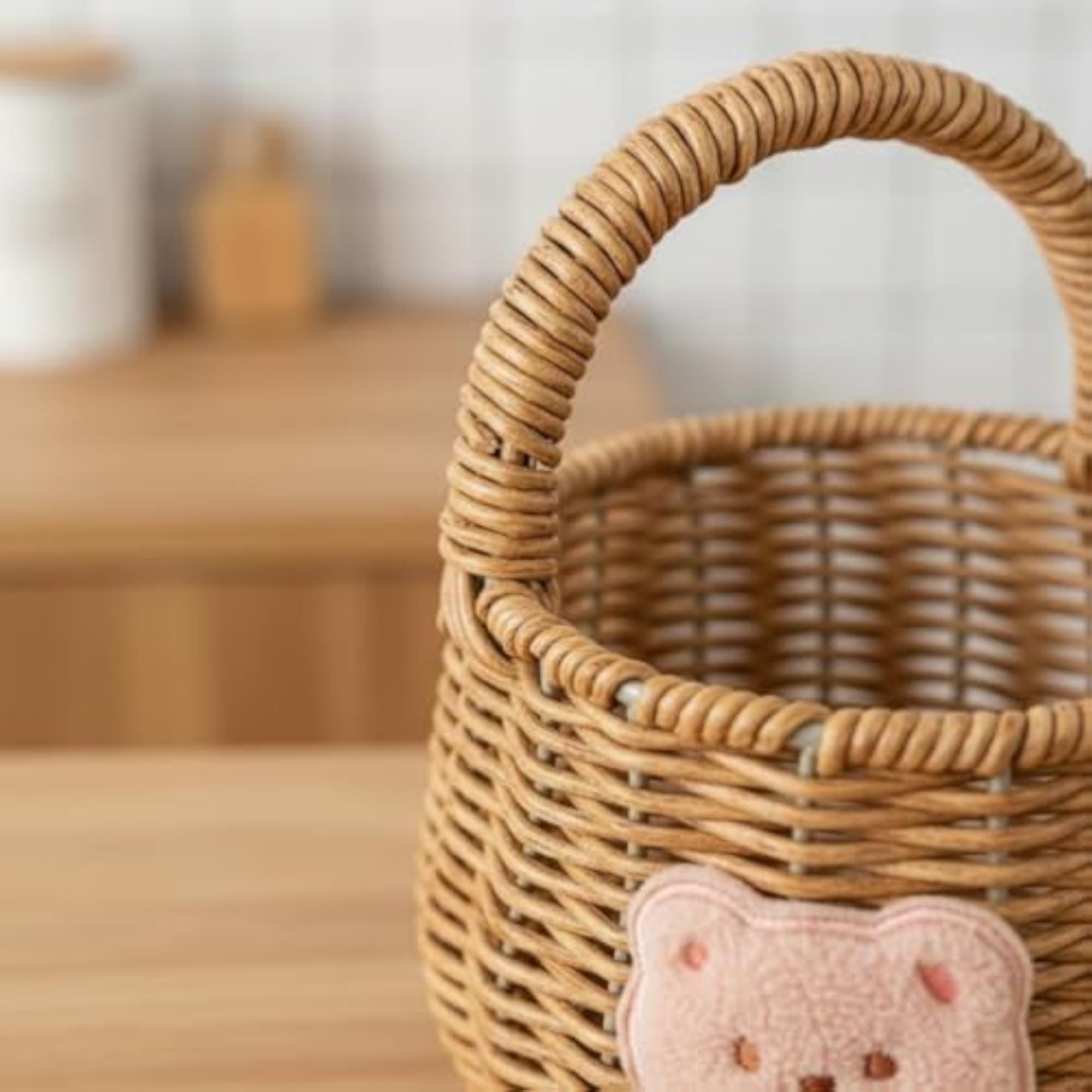 Multi-Functional Woven Hanging Basket with Handle for Kitchen & Bathroom
