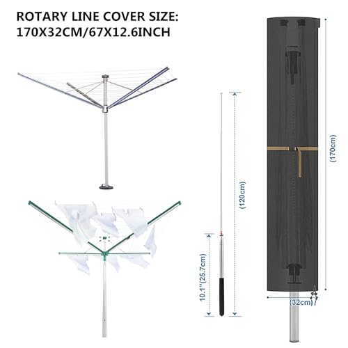 PORFOYO Wäschespinne Schutzhülle, 170 X 32 cm Wäschespinne Abdeckung, 420D Oxfordgewebe Abdeckung Wäschespinnes, Wäscheschirme Abdeckungs Hülle Mit Reißverschluss Und Aufbewahrungstasche (Schwarz) – Bild 2