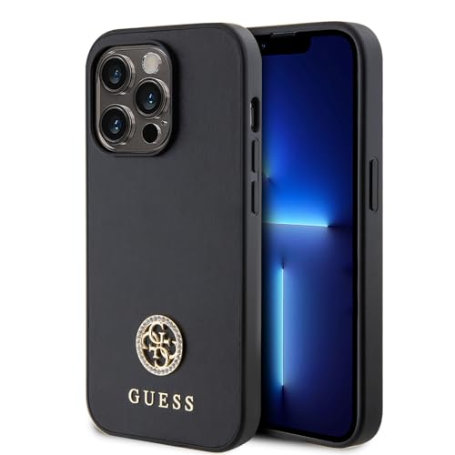 Guess GUHCP15LPS4DGPK Coque Rigide pour iPhone 15 Pro 6,1" Noir avec Strass et Logo en métal