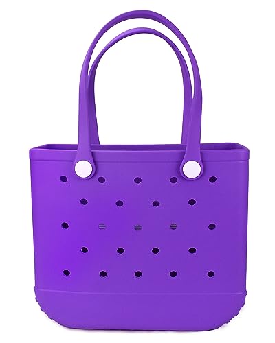 futaiphy Medium Beach Bag Rubber Tote Bag, Durable Open Tote Bag with Holes for Sports Beach Pool Sports, M-purple, Medium, Beach Bag