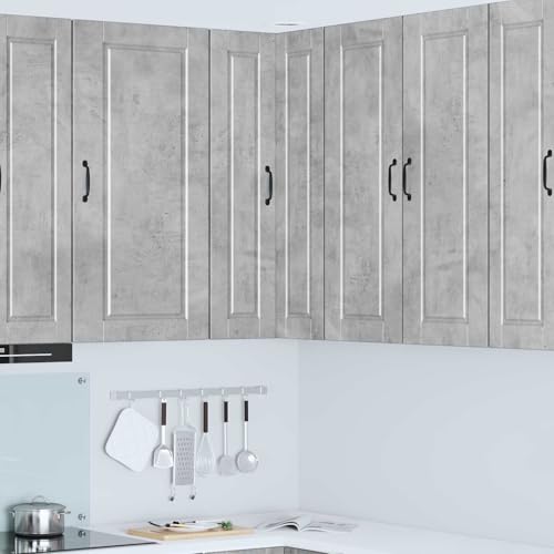 Image of QUAHEAS Porto Wall Corner Cupboard Concrete Grey Wood Material 57 x 57 x 100 cm with 3 Shelves and 2 Doors, Kitchen Storage for Storage Cupboard, Side Cabinet, Sideboard