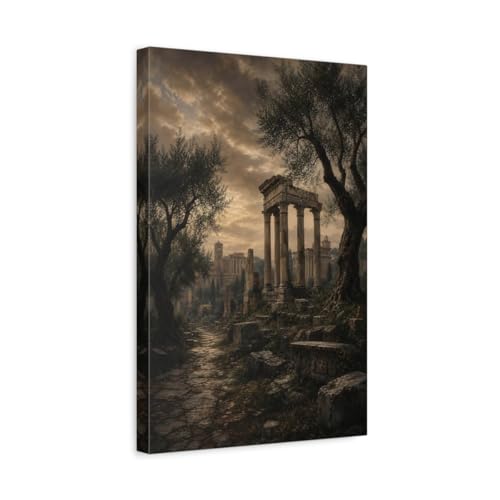 Toile romaine paysage sombre bronze noirci 30x45cm déco salon