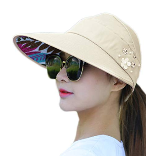 Metyou YEKEYI - Sombreros de sol para mujer, sombrero de verano para exteriores, protección UV, visera de playa, gorras plegables, beige, Talla única Cover