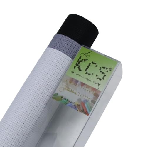 Image of KCS 3 pc of 15 inch x 18 inch(38cmx45cm) 14 Count Cross Stitch Cotton Aida Cloth Needlework Rolled Fabric Box,14CT,White+Light Steel Grey+ Black