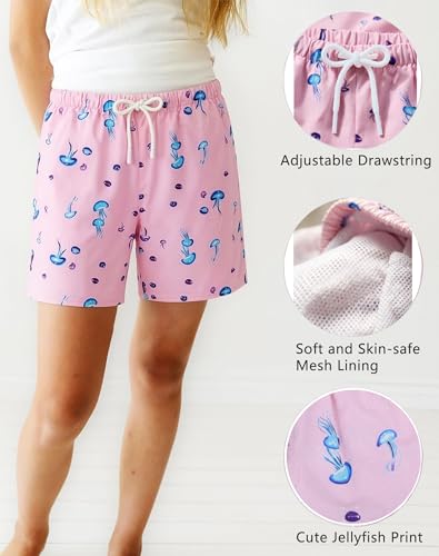 Image of UPTRIS Girls Swim Shorts Beach Board Short with Mesh Liner Quick Dry Summer | Jellyfish Pattern Swimming Trunks Swimsuit with Pockets Surfing, Beach, Vacation and Holiday for Toddler Baby girl
