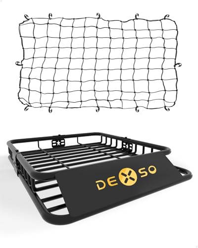 DEXSO 46" x 36" Universal Roof Rack Basket with Cargo Net, 200 Lbs Capacity Rooftop Cargo Carrier Basket, Heavy Duty Luggage Holder Rack for SUVs, Trucks, Vehicles
