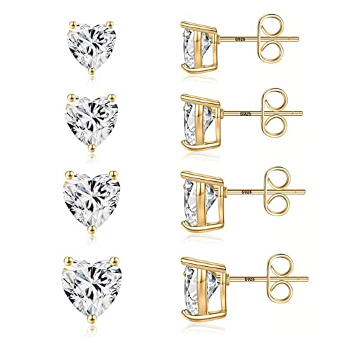 Gold Stud Studs Earrings for Women Teen Girls Multipack, Sterling Silver Cubic Zirconia CZ Cartilage Helix Studs Earrings Piercing Earrings Set Jewelry Gifts for Women Teen Girls Teenage Sensitive Ears