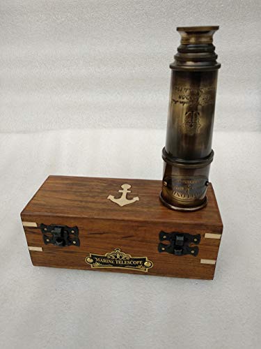 1920 Dollond London Brass Maritime Vintage Telescope, Nautical Spyglass Antique Mounted Solid Brass 15 Inch Pirate Telescope With Wooden Box. #TOP3