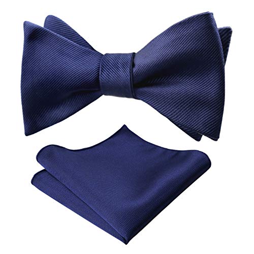 Alizeal Men's Solid Self-tied Bow Tie and Handkerchief Set, Dark Navy