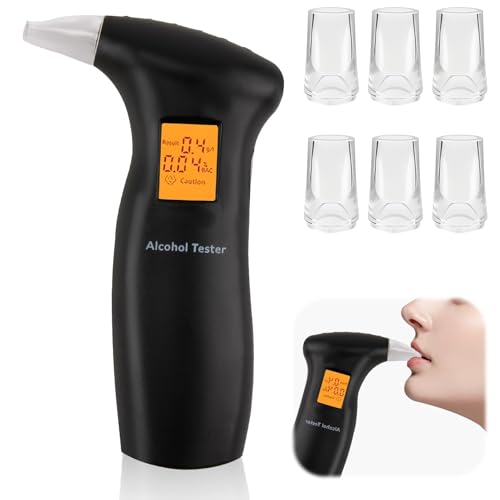 LANAFAY Breathalyser with 6 Pcs Mouthpieces, Portable Alcohol Breath Tester with LCD Display, Digital Alcohol Breath Detector with LCD Display, High Accuracy and Fast