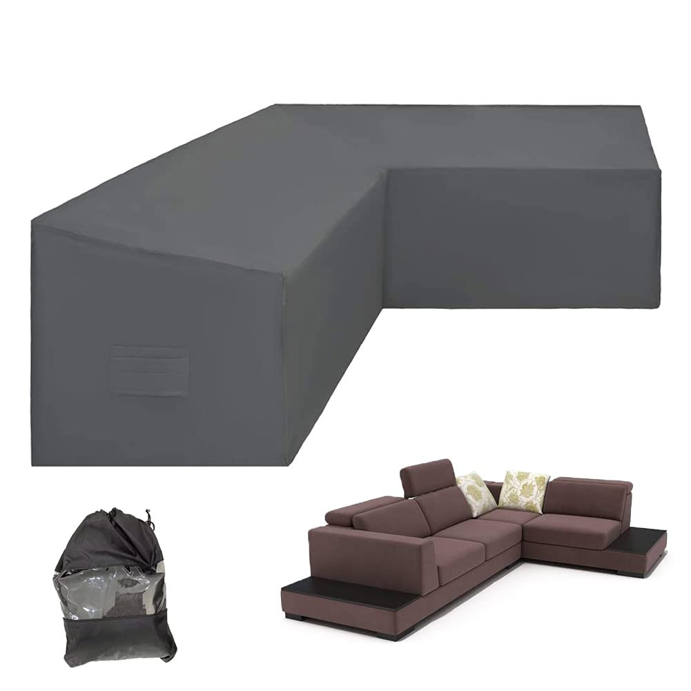 COOSOO Patio L Shape Sofa Cover Sectional Waterproof Corner Sofa Cover Outdoor Dust-Proof Anti-UV Furniture Couch Cover for Lawn Garden Yard Indoor with Windproof Buckle Extra Large Grey
