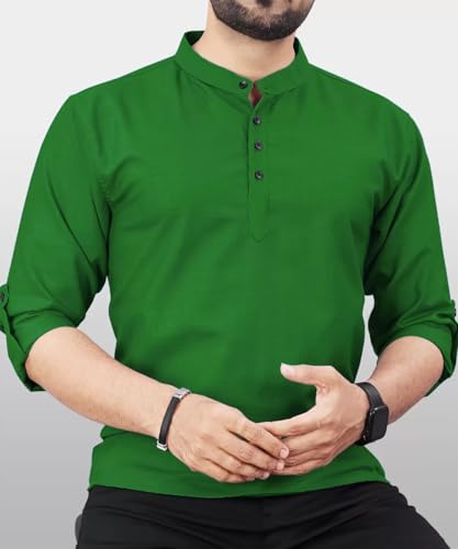 Image of DEEMOON Men's Regular Fit Solid Sprad Collar Casual Shirt with a Trendy Mandarin Collar Crafted from a Premium Cotton Blend