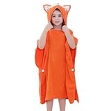 MICHLEY Hooded Baby Towel Unisex Beach Bath Poncho, Soft Cotton Animal Kids Bathrobe for 2-6 Years, 27.5'X 27.5'(Fox)
