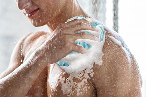 Loofah-Bath Sponge-White W/Color Set-Xl-75G By À La Paix-Extra Large 4 Pack Soft Mesh Loufa Puff-Exfoliating Luffa Body Scrubber Women & Men Silky Skin -Long-Handle Body Exfoliator-Bathing Accessories #TOP5