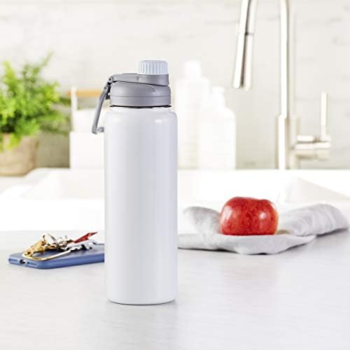 Amazon Basics Stainless Steel Insulated Water Bottle with Spout Lid  850 grams, White