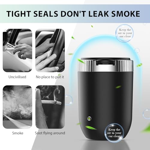 Image of Car Ashtray with Lid, Detachable Smokeless Auto Cup Holder Ashtray with LED Blue Light, Stainless Steel Ash Tray Portable Mini Vehicle Trash Can for Car Home Outdoor (Purple)