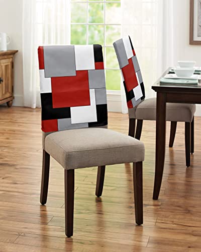 Red Grey Black Geometric Chair Covers Set Of 4 For Dining Room, Middle Century Modern Art Abstract Chair Back Cover Kitchen Chair Slipcovers Seat Protector For Party Banquet Christmas Decorations #TOP3