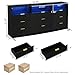 Gyfimoie Fluted 9 Drawer Dresser with LED Lights, Modern Black Chest of Drawers with Power Outlet & Curved Top, Wood Dresser TV Stand, Black Double Dresser for Bedroom, Hallway, Living Room
