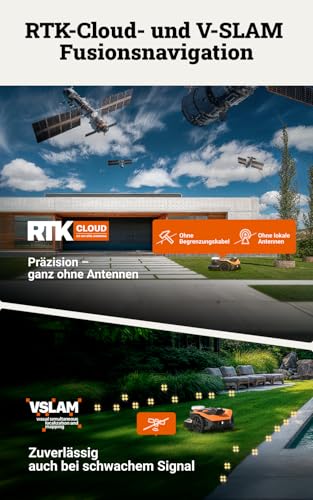 WORX Landroid Vision Cloud WR303E 2WD Mähroboter ohne Begrenzungskabel für 300 m² (KI-Hinderniserkennung, VSLAM+ RTK Cloud Navigation, Auto-Mapping, App-Steuerung)