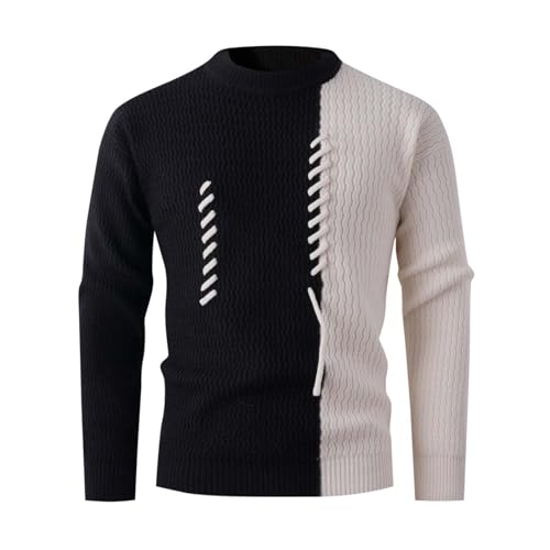 Mens Color Block Sweaters Long Sleeve Casual Fashion Cable Knitted Slim Fit Pullover Top Fall Winter Knitwear