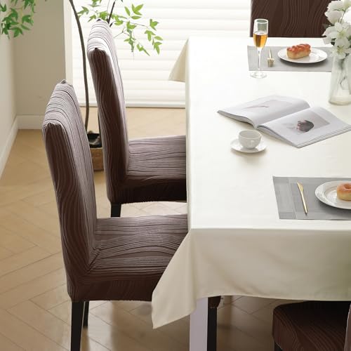 Image of HOKIPO 200 GSM Premium Knitting Jacquard Elastic Dining Table Chair Cover Set of 2, 'Nestiva Series' Chocolate Brown (AR-6072-BR)