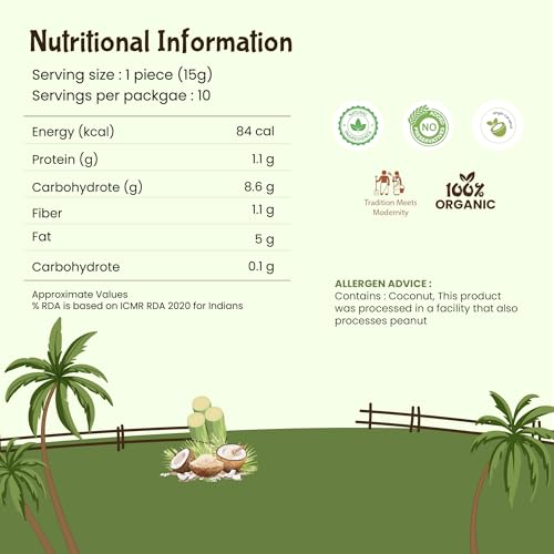 Image of Rajamudi Jaggery Coconut Burfi|Traditional South Indian Mithai 150 gm| No preservatives|Made with Natural Jaggery & Fresh Coconut|Healthy & Homemade Treat for Every Kitchen|Gluten-Free & Guilt-free