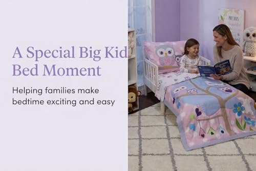 Image of EVERYDAY KIDS 4 Piece Toddler Bedding Set - Owls - Soft 100% Cotton Percale - Includes Comforter, Flat Sheet, Fitted Sheet and Reversible Pillowcase