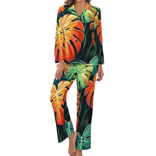 Pyjama grande taille femme : ensemble pantalon et chemise boutonnée jungle