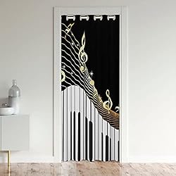 Cortina de puerta de piano con temática de música, cortina suave para niños, con aislamiento de piano musical, cortinas térmicas para dormitorio, interior de entrada, 106 x 203 cm, 1 panel
