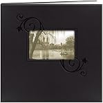 Pioneer 12-Inch by 12-Inch Embossed Leatherette Postbound Album with Window, Black with Ivy