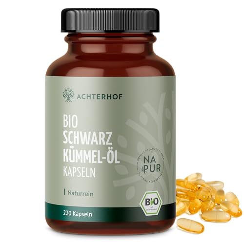 Bio Schwarzkümmel-Öl Kapseln 220 Stück | 1000mg pro Tagesdosis | naturbelassen und schonend kaltgepresst | vegan | höchste Bio-Qualität | vom Achterhof